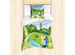 Abakuhaus Set Copripiumino Per Letto Singolo Con Motivo Golf, Bandiere Hills, Antiacaro E Anallergico Con Federa, 135 Cm X 200 Cm - 80 X 80 Cm, Verde Mela Multicolore