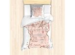 Abakuhaus Set Copripiumino Per Letto Singolo Torre Eiffel, Typography Map, Antiacaro E Anallergico Con Federa, 135 Cm X 200 Cm - 80 X 80 Cm, Blush Umber E Bianco