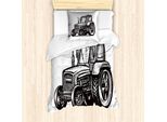 Abakuhaus Set Copripiumino Vintage Trucks Per Letti Singoli, Disegno Trattore Agricolo, Antiacaro, Adatto A Chi Soffre Di Allergie, Con Federa, 135 Cm X 200 Cm - 80 X 80 Cm, Marrone Scuro E Bianco