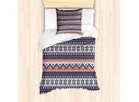 Abakuhaus Set Copripiumino Azteco Per Letti Singoli, Zigzag E Linee Orientali, Antiacaro, Adatto A Chi Soffre Di Allergie, Con Federa, 135 Cm X 200 Cm - 80 X 80 Cm, Salmone Notte Blu Tan
