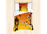 Abakuhaus Set Copripiumino Per Letti Singoli Con Motivo Floreale, Sakura Japanese, Antiacaro, Adatto A Chi Soffre Di Allergie, Con Federa, 135 Cm X 200 Cm - 80 X 80 Cm, Giallo Vermiglio