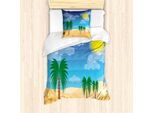 Abakuhaus Set Copripiumino Per Letti Singoli, Palm Silhouettes Sunny Sky, Antiacaro, Adatto A Chi Soffre Di Allergie, Con Federa, 135 Cm X 200 Cm - 80 X 80 Cm, Violet Blue Multicolor
