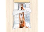 Abakuhaus Set Copripiumino Per Letto Singolo, Dipinto Artistico Invernale Con Animali, Antiacaro, Adatto A Chi Soffre Di Allergie, Con Federa, 135 Cm X 200 Cm - 80 X 80 Cm, Blu, Grigio, Arancione Bruciato