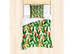 Abakuhaus Set Copripiumino Botanico Per Letti Singoli, Vibrant Banana Leaves Art, Antiacaro, Adatto A Chi Soffre Di Allergie, Con Federa, 135 Cm X 200 Cm - 80 X 80 Cm, Fern Green Vermilion
