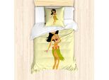 Set Copripiumino Abakuhaus Luau Per Letti Singoli, Caricatura Di Ballerina Hawaiana, Antiacaro E Anallergico Con Federa, 135 Cm X 200 Cm - 80 X 80 Cm, Giallo Pallido Multicolore