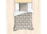 Abakuhaus Set Copripiumino Per Letti Singoli, Motivo Botanico Con Foglie, Antiacaro, Adatto A Chi Soffre Di Allergie, Con Federa, 135 Cm X 200 Cm - 80 X 80 Cm, Quarzo Taupe