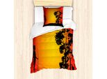 Abakuhaus Set Copripiumino Aborigeno Per Letti Singoli, Uomo A Caccia E Albero, Antiacaro, Adatto A Chi Soffre Di Allergie, Con Federa, 135 Cm X 200 Cm - 80 X 80 Cm, Giallo Vermiglio