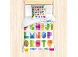 Abakuhaus Set Copripiumino Per Letti Singoli, Educational Letters Kunst, Antiacaro, Adatto A Chi Soffre Di Allergie, Con Federa, 135 Cm X 200 Cm - 80 X 80 Cm, Bianco Multicolore