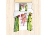 Abakuhaus Set Copripiumino Acquerello Con Motivo Vegetale Per Letti Singoli, Piante Grasse, Antiacaro, Adatto A Chi Soffre Di Allergie, Con Federa, 135 Cm X 200 Cm - 80 X 80 Cm, Multicolore