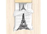 Abakuhaus Set Copripiumino Per Letto Singolo Torre Eiffel, Famosa Torre Europea, Antiacaro, Adatto A Chi Soffre Di Allergie, Con Federa, 135 Cm X 200 Cm - 80 X 80 Cm, Grigio Antracite E Bianco