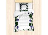 Abakuhaus Set Copripiumino Per Letti Singoli, Motivo Grafico Con Foglie Di Vite, Antiacaro E Anallergico, Con Federa, 135 Cm X 200 Cm - 80 X 80 Cm, Verde Scuro E Indaco