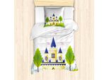 Abakuhaus Set Copripiumino Per Letto Singolo, Magie Tale Land Fortress, Antiacaro, Adatto A Chi Soffre Di Allergie, Con Federa, 135 Cm X 200 Cm - 80 X 80 Cm, Verde Lime Crema
