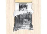 Abakuhaus Set Copripiumino Per Letto Singolo, Acquerello Bosco, Antiacaro, Adatto A Chi Soffre Di Allergie, Con Federa, 135 Cm X 200 Cm - 80 X 80 Cm, Grigio Scuro E Bianco