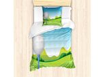 Abakuhaus Set Copripiumino Per Letto Singolo Con Motivo Golf, Pallina E Erba, Antiacaro, Adatto A Chi Soffre Di Allergie, Con Federa, 135 Cm X 200 Cm - 80 X 80 Cm, Azzurro Cielo E Verde Lime