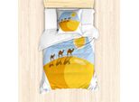 Abakuhaus Set Copripiumino Egiziano Per Letti Singoli, Cammelli Nel Deserto Cartoon, Antiacaro, Adatto A Chi Soffre Di Allergie, Con Federa, 135 Cm X 200 Cm - 80 X 80 Cm, Bianco, Azzurro, Arancione