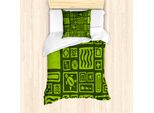 Abakuhaus Luau Set Copripiumino Per Letti Singoli, Motivo Tiki Aloha Doodling, Antiacaro, Adatto A Chi Soffre Di Allergie, Con Federa, 135 Cm X 200 Cm - 80 X 80 Cm, Verde Oliva Verde Linda