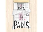Abakuhaus Set Copripiumino Per Letto Singolo Torre Eiffel, Disegno A Mano, Antiacaro, Adatto A Chi Soffre Di Allergie, Con Federa, 135 Cm X 200 Cm - 80 X 80 Cm, Rosa Confetto Grigio Scuro