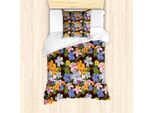 Abakuhaus Set Copripiumino Tropicale Per Letti Singoli, Fiori Colorati Assortiti, Antiacaro, Adatto A Chi Soffre Di Allergie, Con Federa, 135 Cm X 200 Cm - 80 X 80 Cm, Multicolore Grigio Antracite