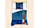 Abakuhaus Set Copripiumino Nottocean Per Letti Singoli, Faro Di Notte, Antiacaro, Adatto A Chi Soffre Di Allergie, Con Federa, 135 Cm X 200 Cm - 80 X 80 Cm, Blu Notte Multicolore