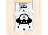 Abakuhaus Set Copripiumino Extraterrestre Per Letti Singoli, Stampa Monocromatica, Antiacaro, Adatto A Chi Soffre Di Allergie, Con Federa, 135 Cm X 200 Cm - 80 X 80 Cm, Grigio Antracite E Bianco