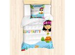 Set Copripiumino Abakuhaus Luau Per Letti Singoli, Ragazza Hula Su Una Tartaruga, Antiacaro, Adatto A Chi Soffre Di Allergie, Con Federa, 135 Cm X 200 Cm - 80 X 80 Cm, Pale Sky Blue Multicolor
