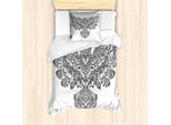 Abakuhaus Set Copripiumino Per Letto Singolo Con Stampa Gufo, Ali Aperte Monocromatiche, Antiacaro E Anallergico, Con Federa, 135 Cm X 200 Cm - 80 X 80 Cm, Grigio Chiaro E Bianco
