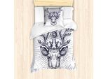 Abakuhaus Set Copripiumino Per Letti Singoli Wild Jagen, Disegno Testa Di Renna, Antiacaro, Adatto A Chi Soffre Di Allergie, Con Federa, 135 Cm X 200 Cm - 80 X 80 Cm, Viola, Blu, Grigio