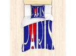 Abakuhaus Set Copripiumino Per Letto Singolo Torre Eiffel, Scritta Bold Paris, Antiacaro, Adatto A Chi Soffre Di Allergie, Con Federa, 135 Cm X 200 Cm - 80 X 80 Cm, Viola Scuro Corallo Scuro
