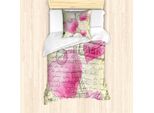 Abakuhaus Set Copripiumino Per Letto Singolo Torre Eiffel, Cuori E Scrittura A Mano, Antiacaro, Adatto A Chi Soffre Di Allergie, Con Federa, 135 Cm X 200 Cm - 80 X 80 Cm, Marrone Scuro, Grigio, Giallo
