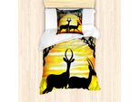 Abakuhaus Set Copripiumino Antilope Per Letti Singoli, Animali Al Tramonto, Antiacaro, Adatto A Chi Soffre Di Allergie, Con Federa, 135 Cm X 200 Cm - 80 X 80 Cm, Multicolore Grigio Antracite