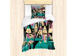 Abakuhaus Amsterdam Set Copripiumino Per Letti Singoli, Case Disegnate A Mano, Antiacaro, Adatto A Chi Soffre Di Allergie, Con Federa, 135 Cm X 200 Cm - 80 X 80 Cm, Multicolore