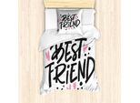 Abakuhaus Set Copripiumino Best Friend Per Letti Singoli, Scritta Girly, Antiacaro, Adatto A Chi Soffre Di Allergie, Con Federa, 135 Cm X 200 Cm - 80 X 80 Cm, Rosa Pallido E Grigio Carbone