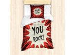 Abakuhausie Schaukeln Set Copripiumino Per Letti Singoli, Grafica Con Fumetti, Antiacaro, Adatto A Chi Soffre Di Allergie, Con Federa, 135 Cm X 200 Cm - 80 X 80 Cm, Vermilion Eggshell