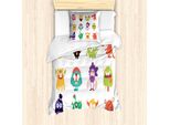 Abakuhaus Set Copripiumino Alieno Per Letti Singoli, Divertente Cartone Animato Con Mostri, Antiacaro, Adatto A Chi Soffre Di Allergie, Con Federa, 135 Cm X 200 Cm - 80 X 80 Cm, Multicolore