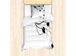 Abakuhaus Set Copripiumino Per Letti Singoli, Monotone Summary Leaves Art, Antiacaro, Adatto A Chi Soffre Di Allergie, Con Federa, 135 Cm X 200 Cm - 80 X 80 Cm, Grigio Antracite Bianco