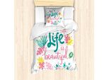 Abakuhaus Set Copripiumino Per Letti Singoli, Floral Leben Natur, Antiacaro, Adatto A Chi Soffre Di Allergie, Con Federa, 135 Cm X 200 Cm - 80 X 80 Cm, Rosa Pastello Verde Acqua
