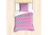 Abakuhaus Set Copripiumino Per Letti Singoli, Fiori Rotondi E Simmetrici, Antiacaro, Adatto A Chi Soffre Di Allergie, Con Federa, 135 Cm X 200 Cm - 80 X 80 Cm, Azzurro Pallido E Rosa