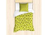 Abakuhaus Set Copripiumino Per Letti Singoli, Stile Doodle Rami Ed Erbe Aromatiche, Antiacaro, Adatto A Chi Soffre Di Allergie, Con Federa, 135 Cm X 200 Cm - 80 X 80 Cm, Giallo Verde Fulvo