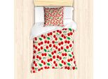 Abakuhaus Set Copripiumino Ciliegia Per Letti Singoli, Motivo Frutta Estiva Salutare, Antiacaro, Adatto A Chi Soffre Di Allergie, Con Federa, 135 Cm X 200 Cm - 80 X 80 Cm, Champagne Vermilion