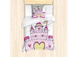 Abakuhaus Set Copripiumino Per Letto Singolo, Fantasie Prinzessin Fortress, Antiacaro, Adatto A Chi Soffre Di Allergie, Con Federa, 135 Cm X 200 Cm - 80 X 80 Cm, Giallo Rosa