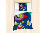 Abakuhaus Set Copripiumino Extraterrestre Per Letti Singoli, Fantasioso Disegno Spaziale, Antiacaro, Adatto A Chi Soffre Di Allergie, Con Federa, 135 Cm X 200 Cm - 80 X 80 Cm, Blu Notte Multicolore