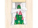Abakuhaus Set Copripiumino Per Letto Singolo, Fortress Cartoon Colorato, Antiacaro E Anallergico Con Federa, 135 Cm X 200 Cm - 80 X 80 Cm, Bianco, Verde, Rosa
