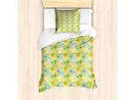 Abakuhaus Set Copripiumino Per Letto Singolo, Motivo Floreale Botanico, Antiacaro E Anallergico, Con Federa, 135 Cm X 200 Cm - 80 X 80 Cm, Fern Green Earth Giallo