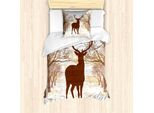 Abakuhaus Set Copripiumino Wild Jagen Per Letti Singoli, Stile Rustico, Antiacaro, Adatto A Chi Soffre Di Allergie, Con Federa, 135 Cm X 200 Cm - 80 X 80 Cm, Beige Cioccolato