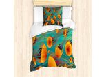 Set Copripiumino Abakuhaus Per Letti Singoli, Tonalità Mandarino, Antiacaro, Adatto A Chi Soffre Di Allergie, Con Federa, 135 Cm X 200 Cm - 80 X 80 Cm, Verde Acqua E Multicolore