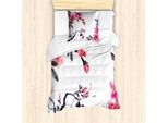 Abakuhaus Set Copripiumino Acquerello Con Motivo Floreale Per Letto Singolo, Fioritura Primaverile, Antiacaro, Adatto A Chi Soffre Di Allergie, Con Federa, 135 Cm X 200 Cm - 80 X 80 Cm, Bianco Grigio Rosa Pastello