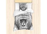 Abakuhaus Set Copripiumino Gorilla Per Letti Singoli, Wild Animal Portrait, Antiacaro, Adatto A Chi Soffre Di Allergie, Con Federa, 135 Cm X 200 Cm - 80 X 80 Cm, Grigio Antracite Bianco