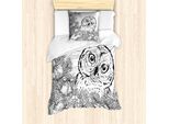 Abakuhaus Set Copripiumino Con Stampa Gufo Per Letti Singoli, Decorazioni Natalizie, Antiacaro, Adatto A Chi Soffre Di Allergie, Con Federa, 135 Cm X 200 Cm - 80 X 80 Cm, Grigio Antracite Bianco Grigio