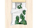 Abakuhaus Set Copripiumino Philodendron, Foglie Realistiche Di Monstera Deliciosa Verde Scuro Su Sfondo Semplice, 135 X 200 Cm + 80 X 80 Cm, Verde Alloro Verde Smeraldo