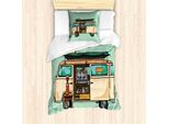 Abakuhaus Set Copripiumino Vintage Trucks Per Letti Singoli, Street Coffee Van, Antiacaro, Adatto A Chi Soffre Di Allergie, Con Federa, 135 Cm X 200 Cm - 80 X 80 Cm, Verde Menta Multicolore